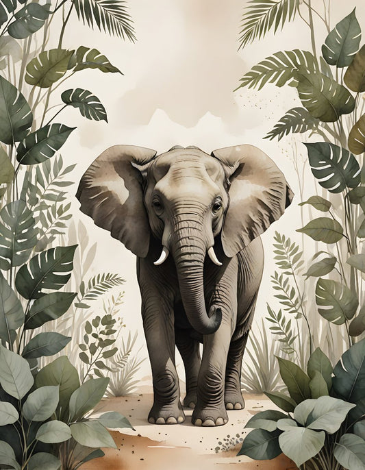Elephant Nursery Wall Art – Neutral Safari Animal Jungle Print - Byeutifull Art