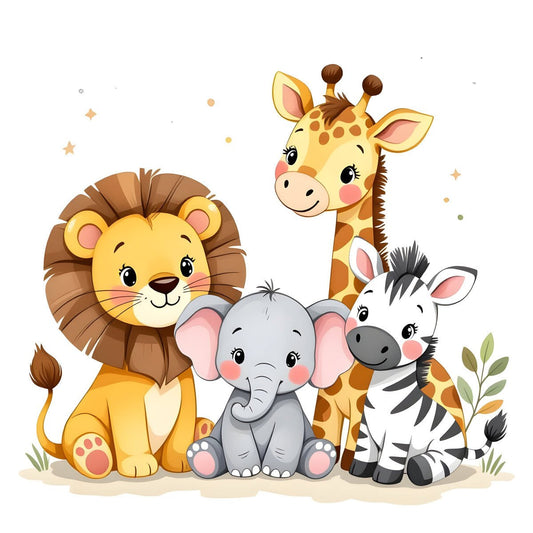 Safari Animals Nursery Wall Art | Cute Jungle Animal Print - Byeutifull Art