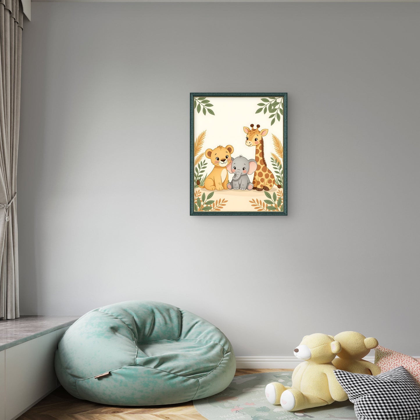Safari Animals Nursery Wall Art – Lion, Elephant & Giraffe Print=a