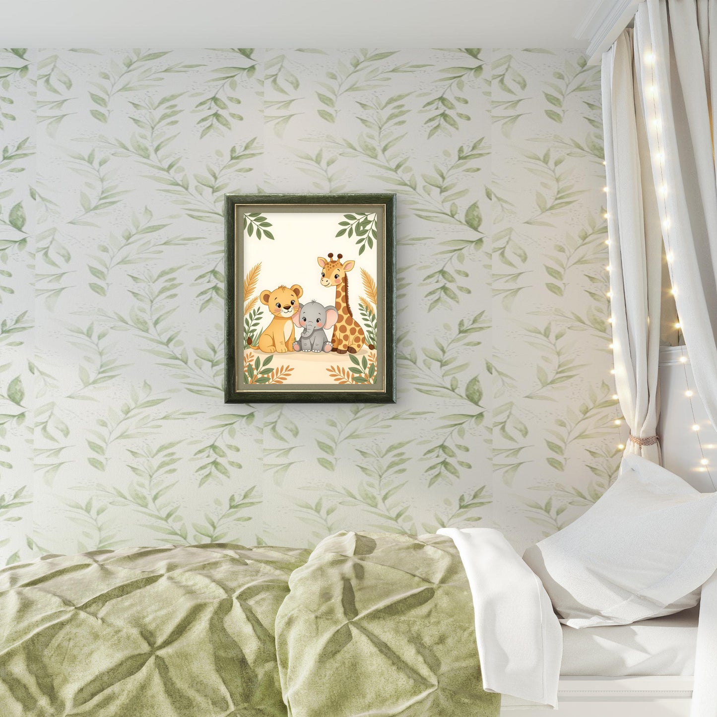 Safari Animals Nursery Wall Art – Lion, Elephant & Giraffe Print-b