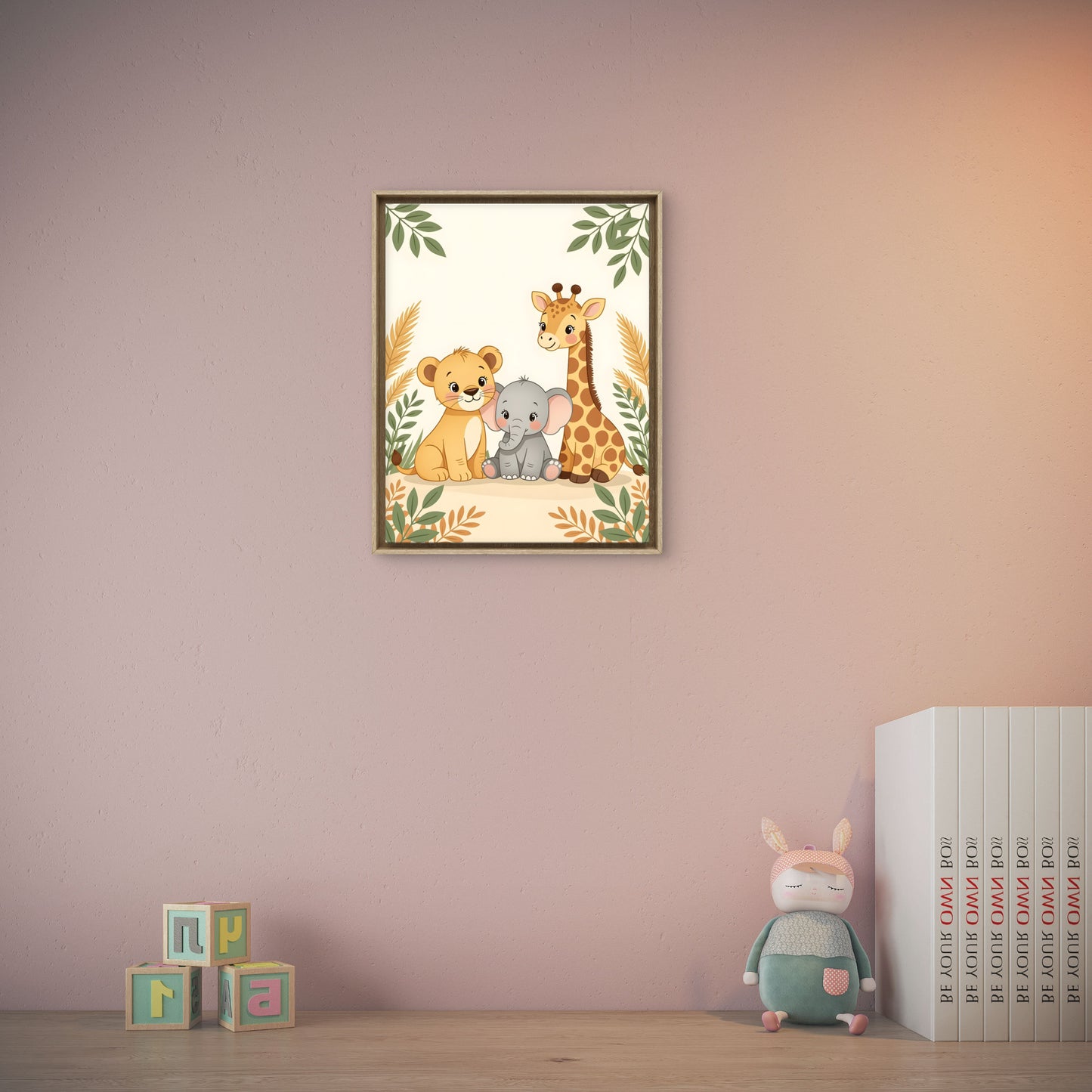 Safari Animals Nursery Wall Art – Lion, Elephant & Giraffe Print-c