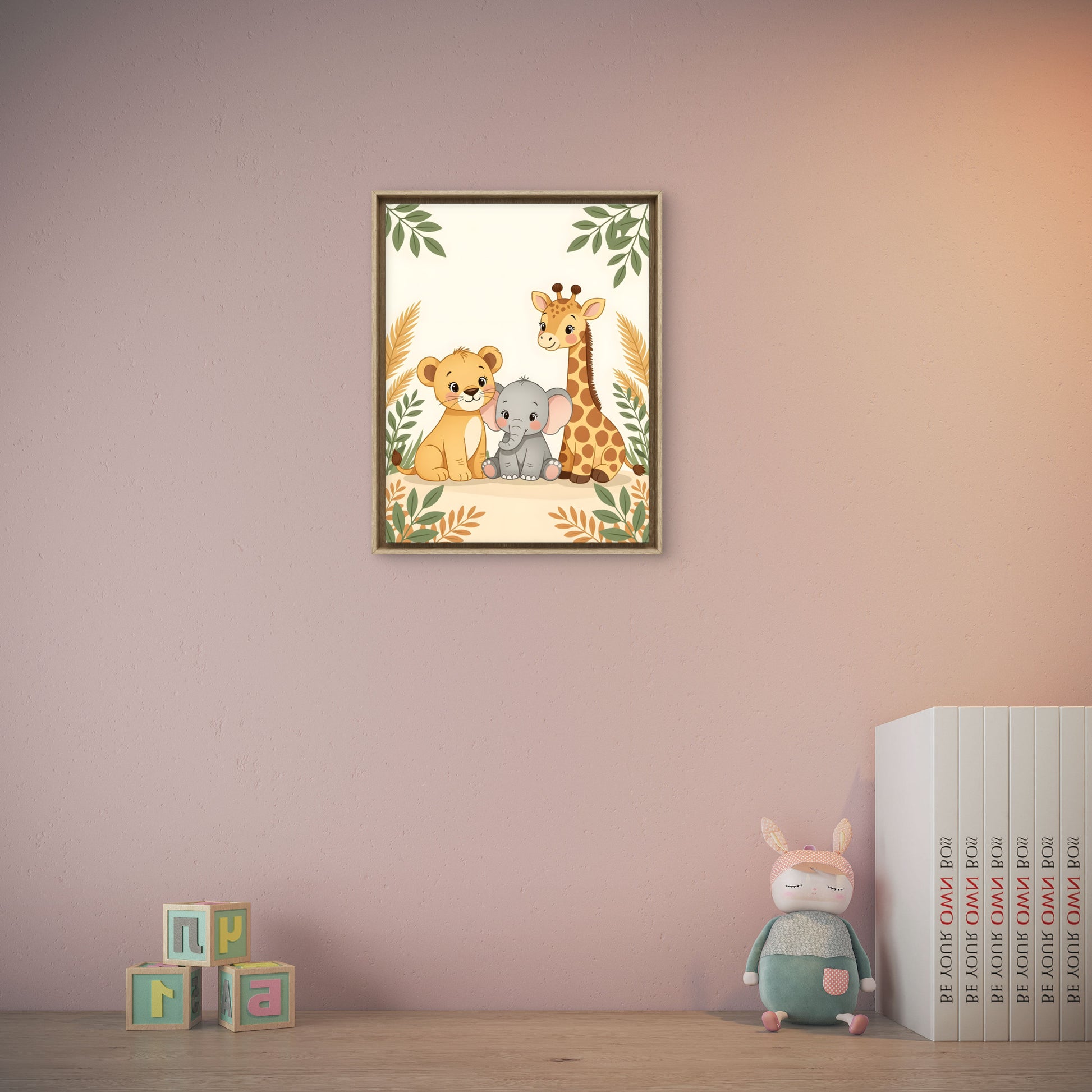 Safari Animals Nursery Wall Art – Lion, Elephant & Giraffe Print-c