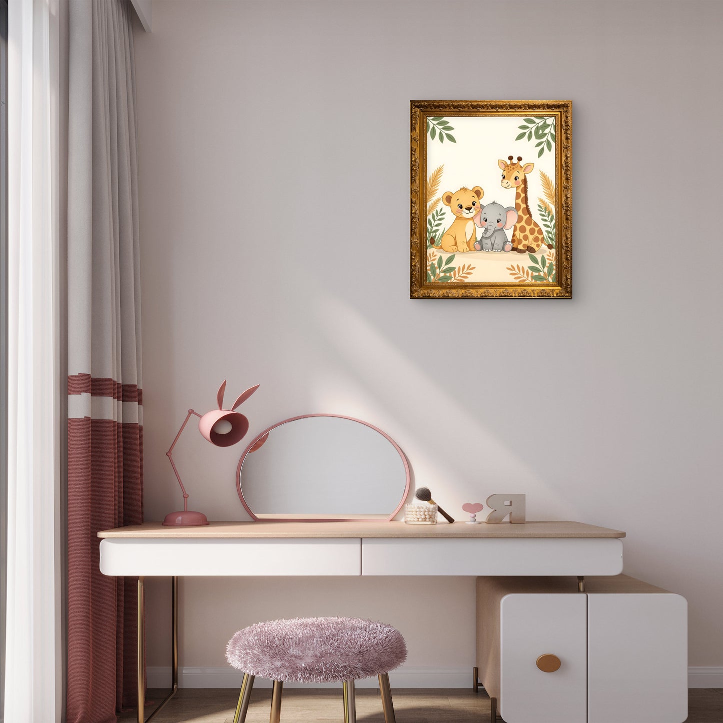Safari Animals Nursery Wall Art – Lion, Elephant & Giraffe Print-d
