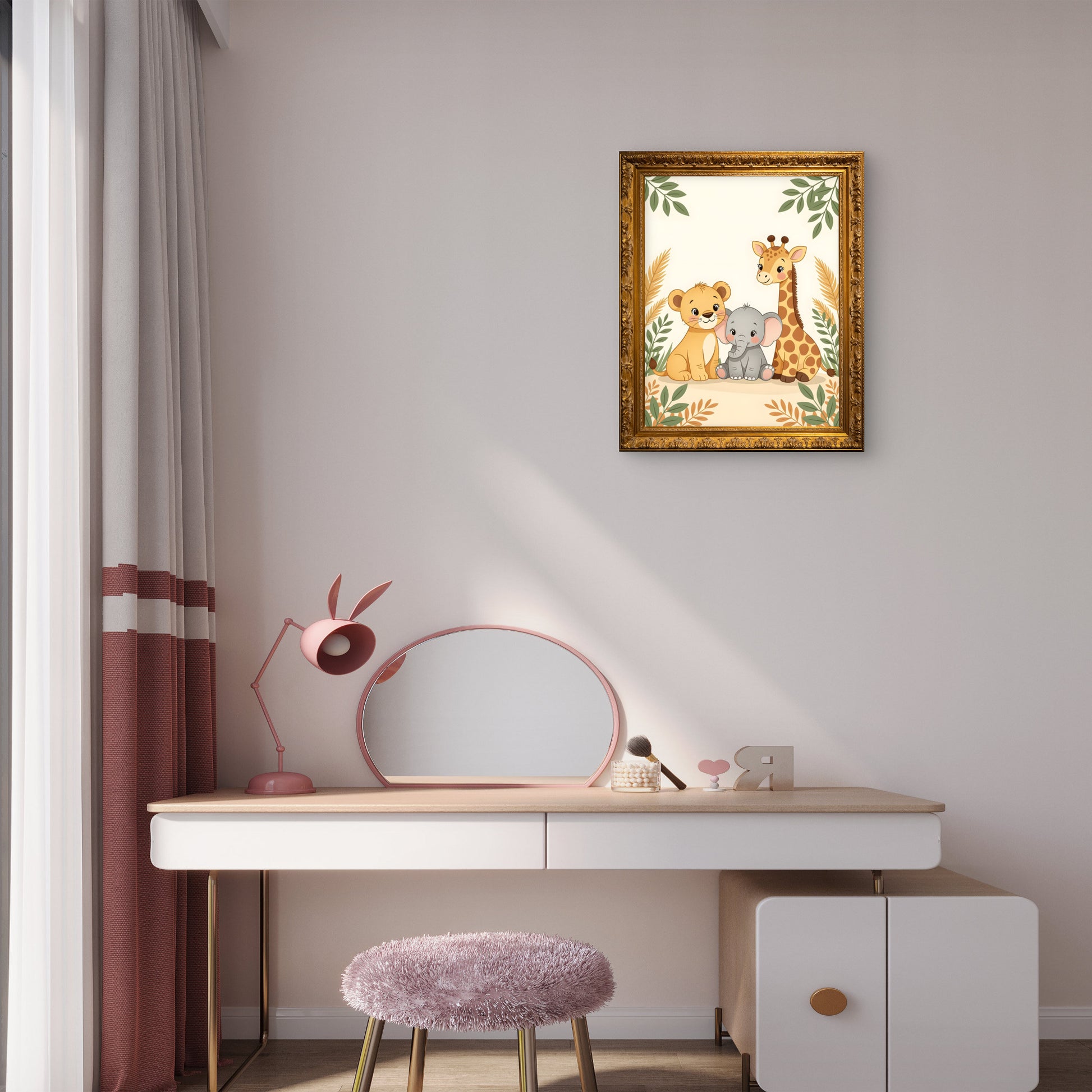 Safari Animals Nursery Wall Art – Lion, Elephant & Giraffe Print-d