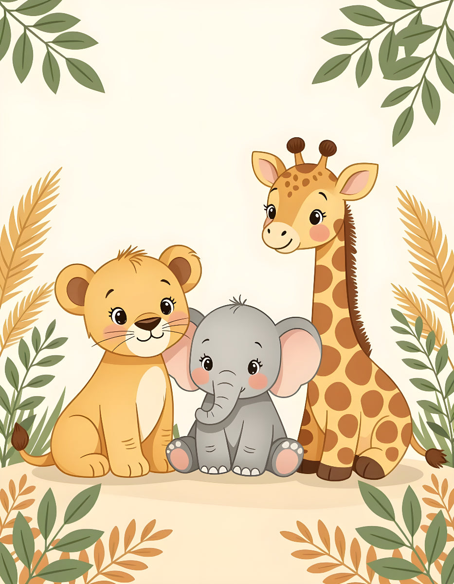 Safari Animals Nursery Wall Art – Lion, Elephant & Giraffe Print
