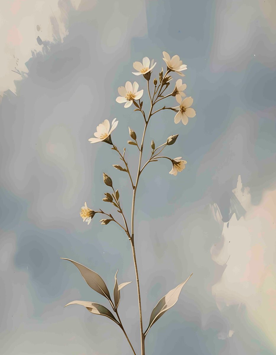 Blue Botanical Wall Art Set of 3 – Neutral Floral Prints – Modern Living Room & Bedroom Decor - Byeutifull Art