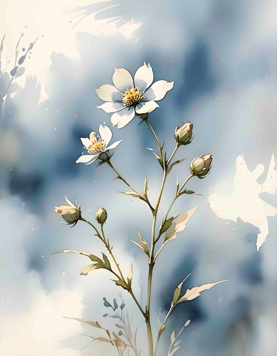 Blue Botanical Wall Art Set of 4 – Neutral Floral Prints – Modern Living Room & Bedroom Decor - Byeutifull Art