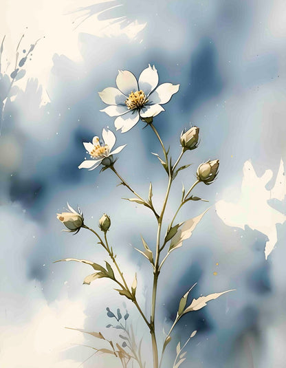 Blue Botanical Wall Art Set of 4 – Neutral Floral Prints – Modern Living Room & Bedroom Decor - Byeutifull Art