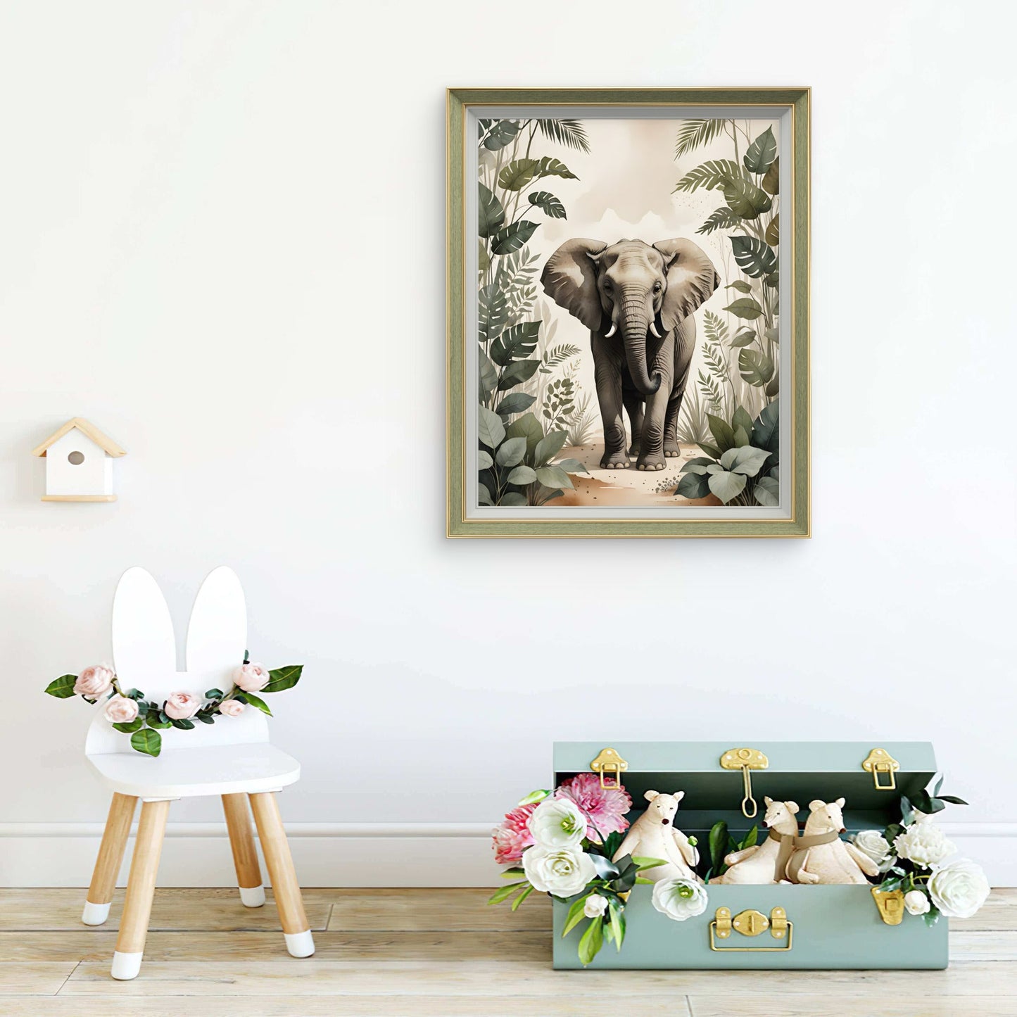 Elephant Nursery Wall Art – Neutral Safari Animal Jungle Print - Byeutifull Art