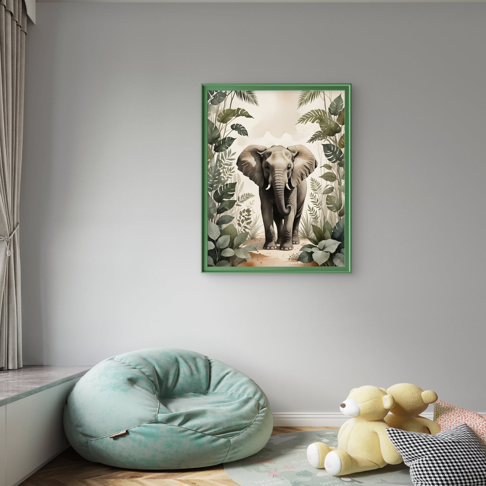 Elephant Nursery Wall Art – Neutral Safari Animal Jungle Print - Byeutifull Art