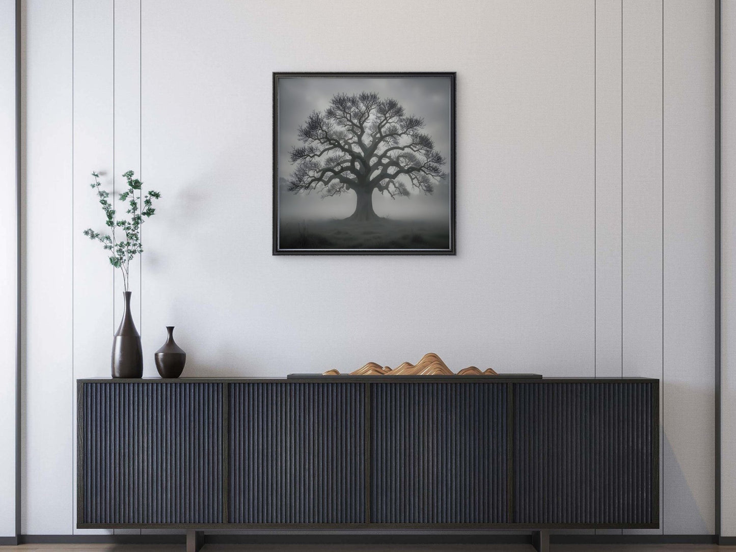 Foggy Forest Landscape Wall Art – Misty Nature Painting Print - Byeutifull Art