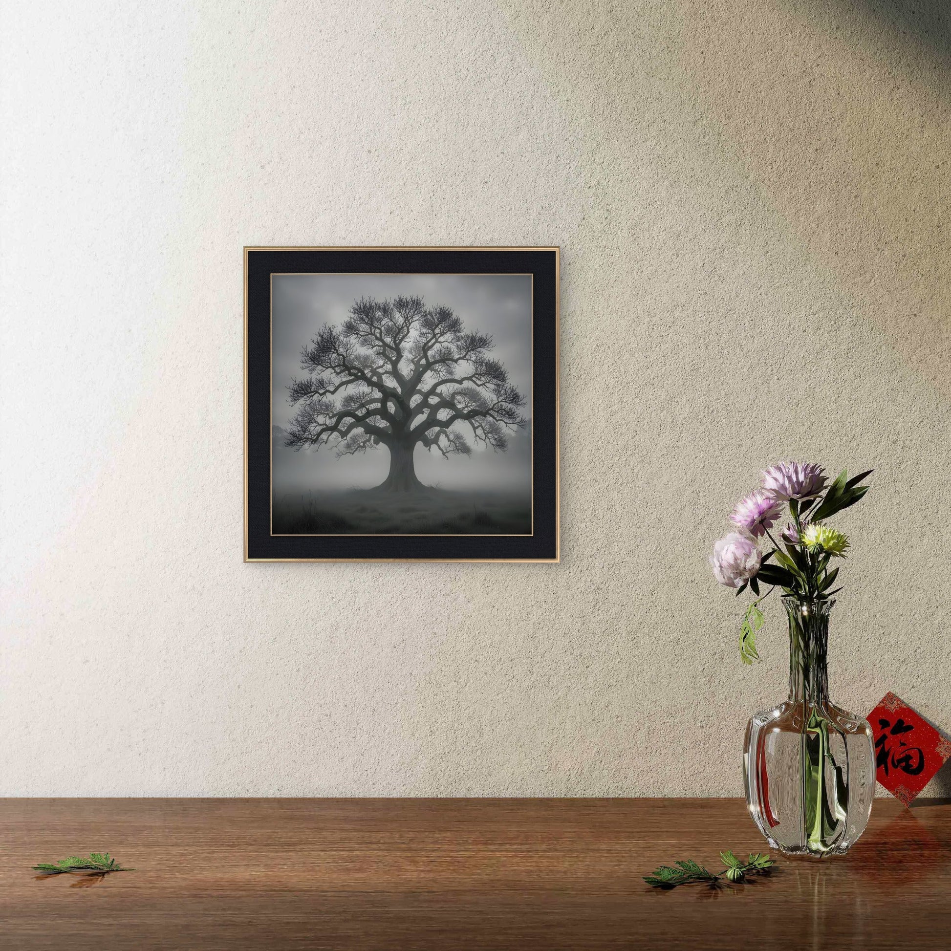 Foggy Forest Landscape Wall Art – Misty Nature Painting Print - Byeutifull Art