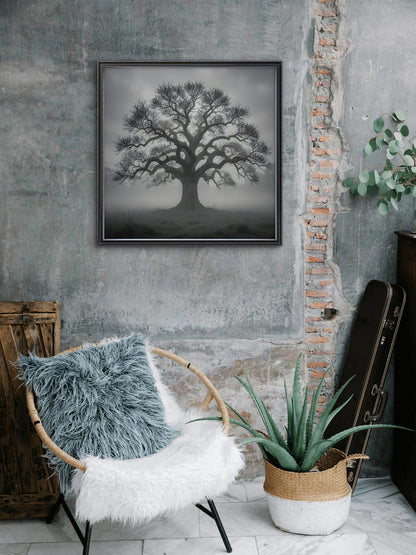 Foggy Forest Landscape Wall Art – Misty Nature Painting Print - Byeutifull Art