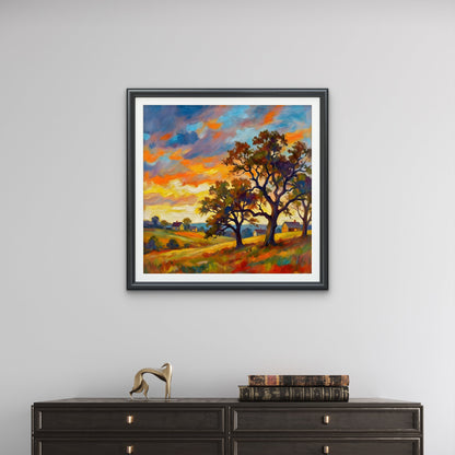 Golden Hour Countryside — Impressionist Oil Painting Print - Byeutifull Art