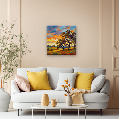 Golden Hour Countryside — Impressionist Oil Painting Print - Byeutifull Art
