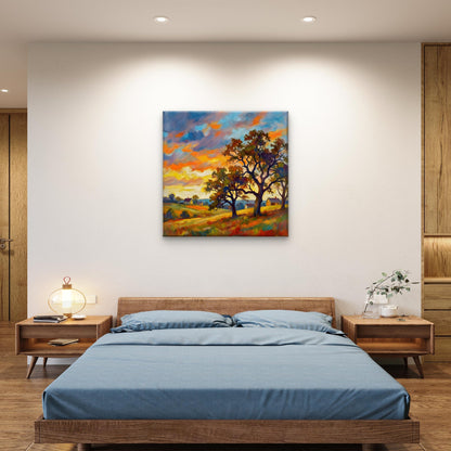 Golden Hour Countryside — Impressionist Oil Painting Print - Byeutifull Art