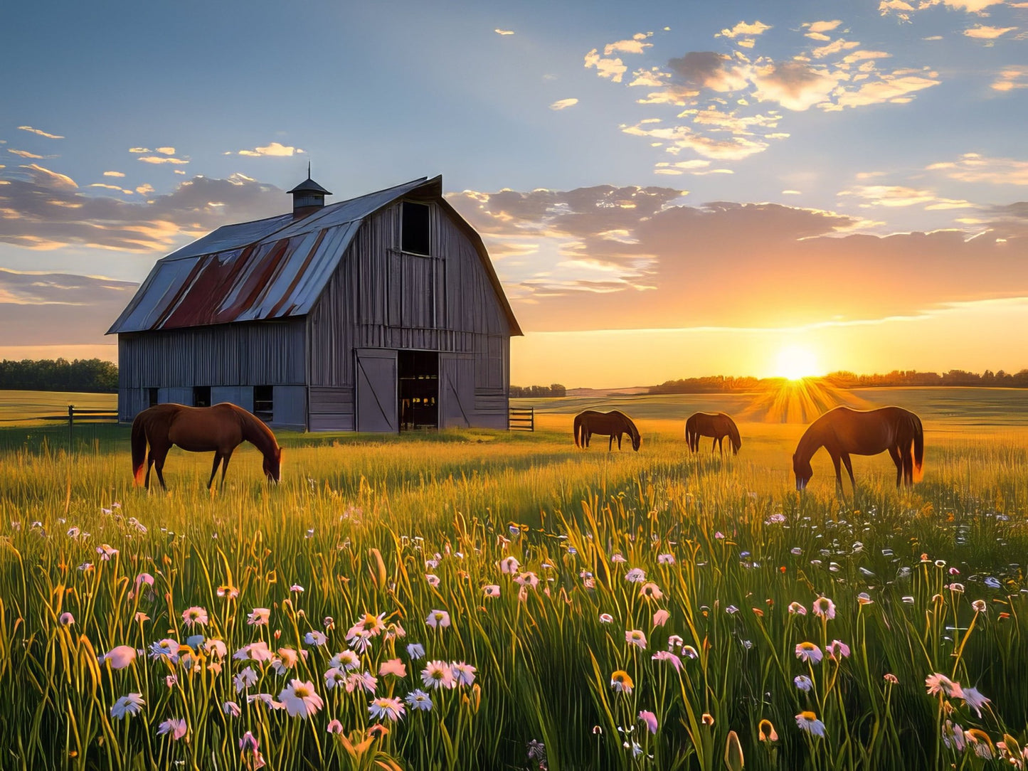 Golden Pasture at Dusk - Byeutifull Art