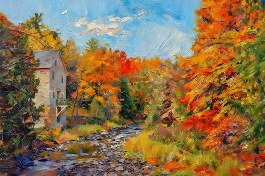 Mill of Kintail in Autumn — Impressionist Oil Painting Print, Ontario - Byeutifull Art