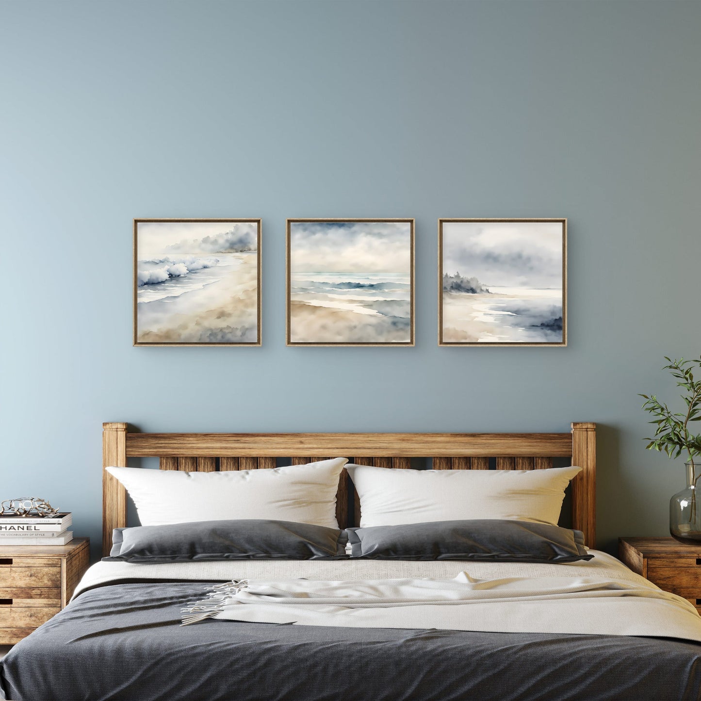 Neutral Coastal Wall Art Set of 3 – Soft Ocean Landscape Prints - Byeutifull Art