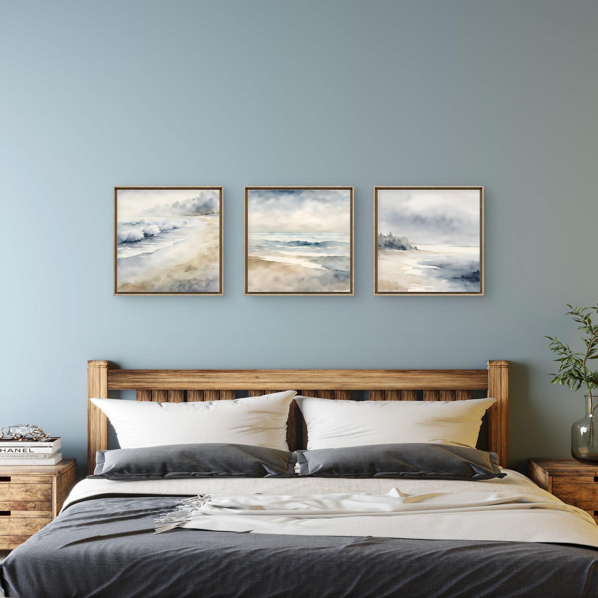 Neutral Coastal Wall Art Set of 3 – Soft Ocean Landscape Prints - Byeutifull Art