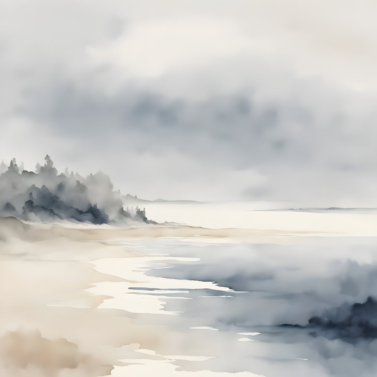 Neutral Coastal Wall Art Set of 3 – Soft Ocean Landscape Prints - Byeutifull Art