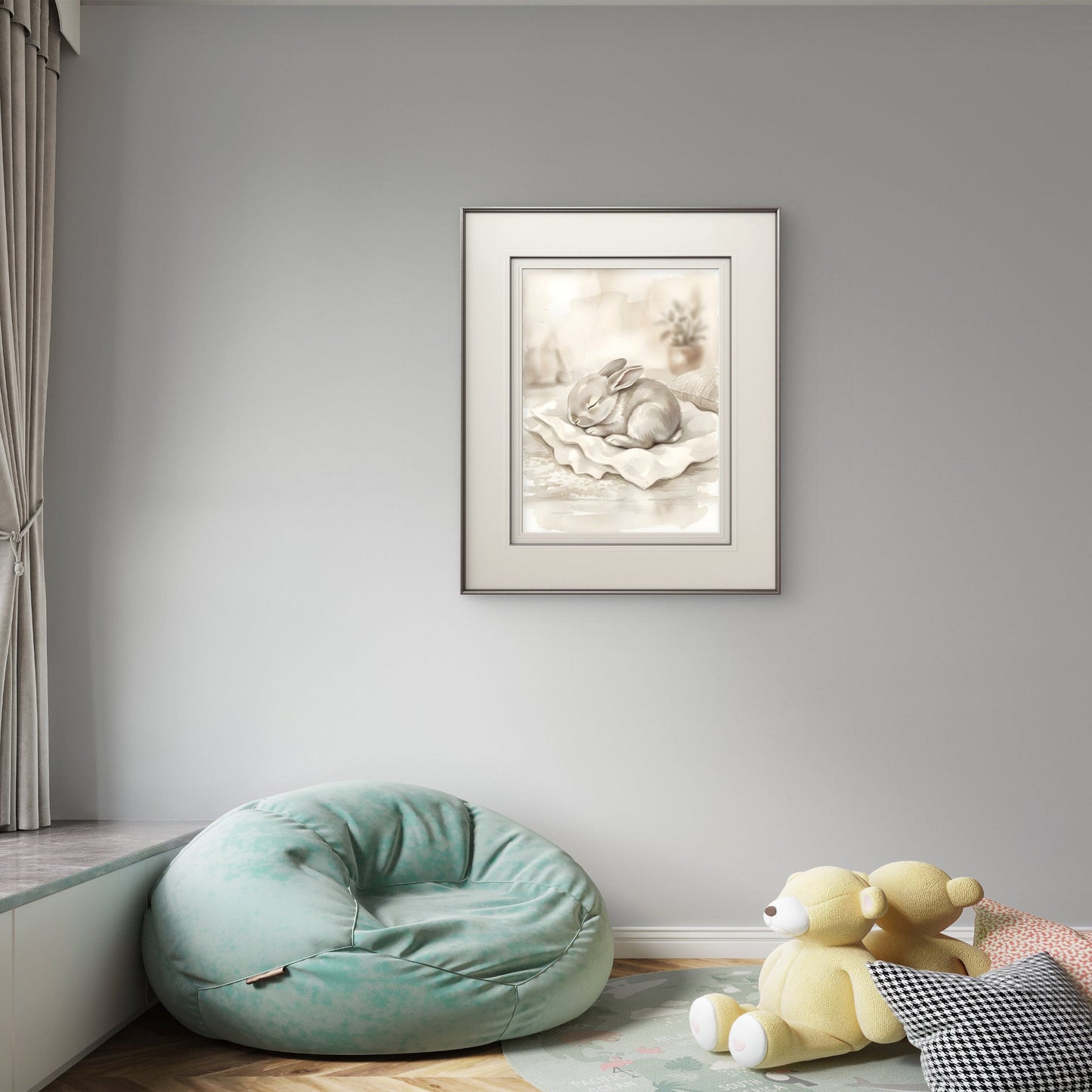 Sleeping Bunny Nursery Wall Art | Neutral Rabbit Print - Byeutifull Art