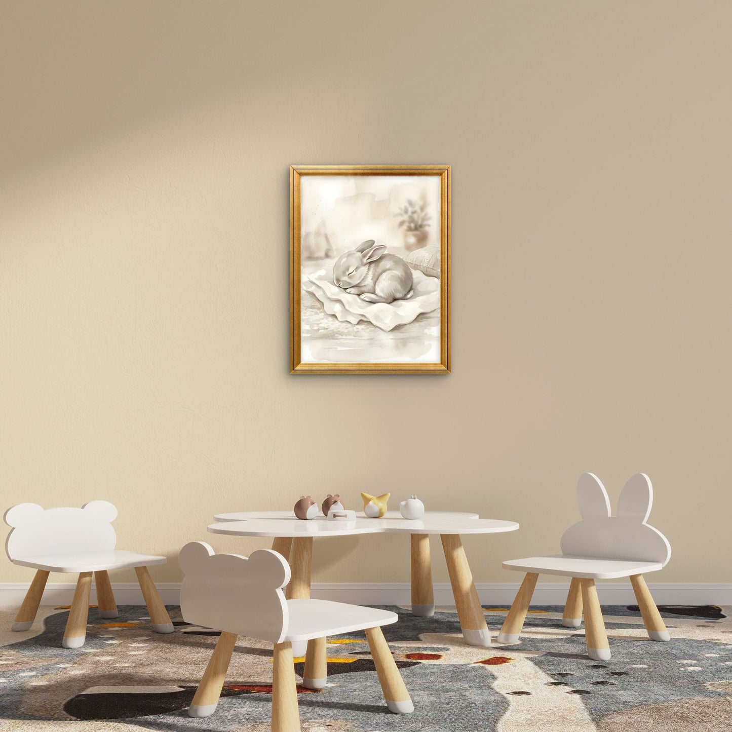 Sleeping Bunny Nursery Wall Art | Neutral Rabbit Print - Byeutifull Art