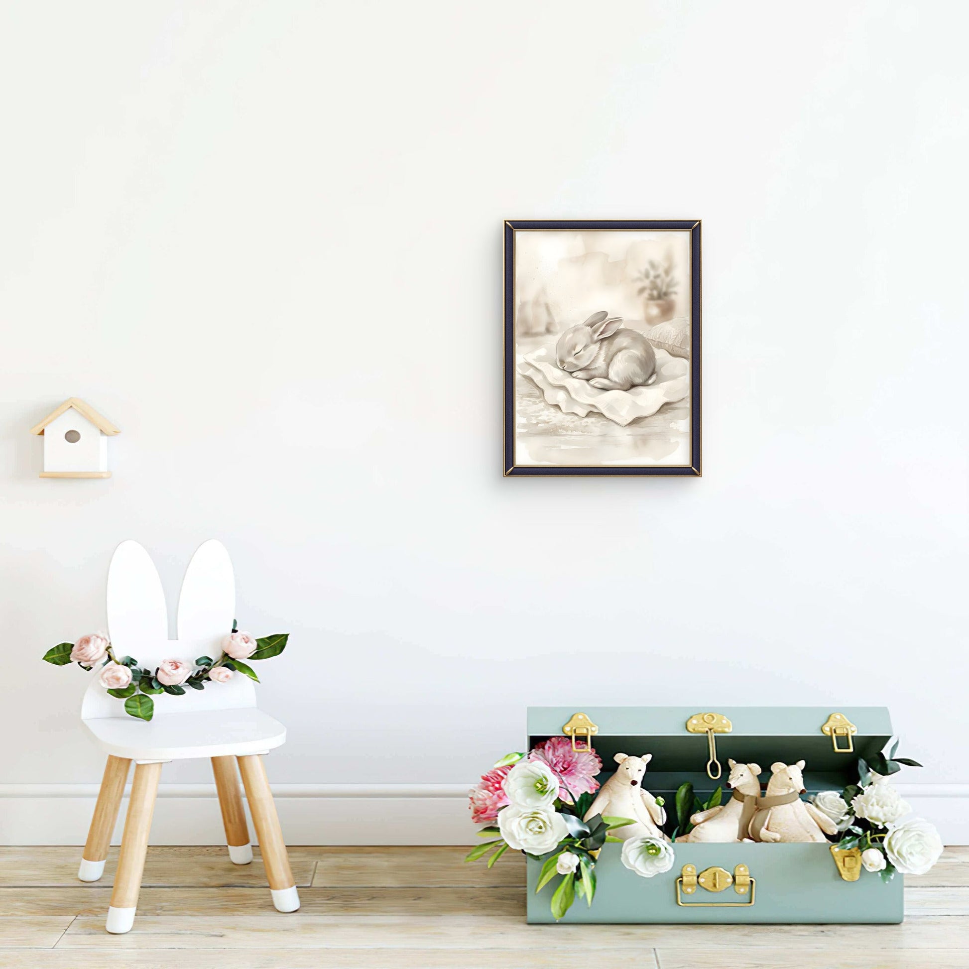 Sleeping Bunny Nursery Wall Art | Neutral Rabbit Print - Byeutifull Art