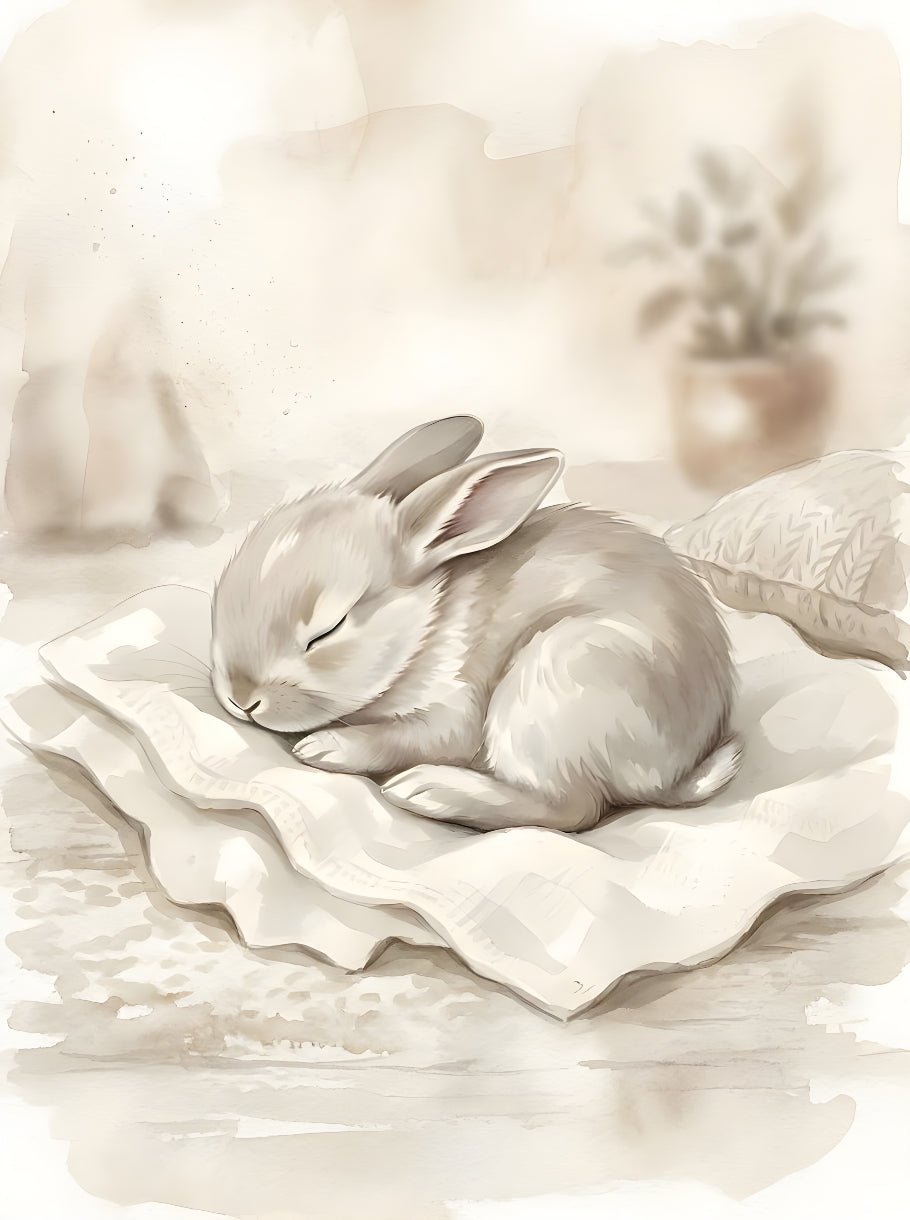 Sleeping Bunny Nursery Wall Art | Neutral Rabbit Print - Byeutifull Art