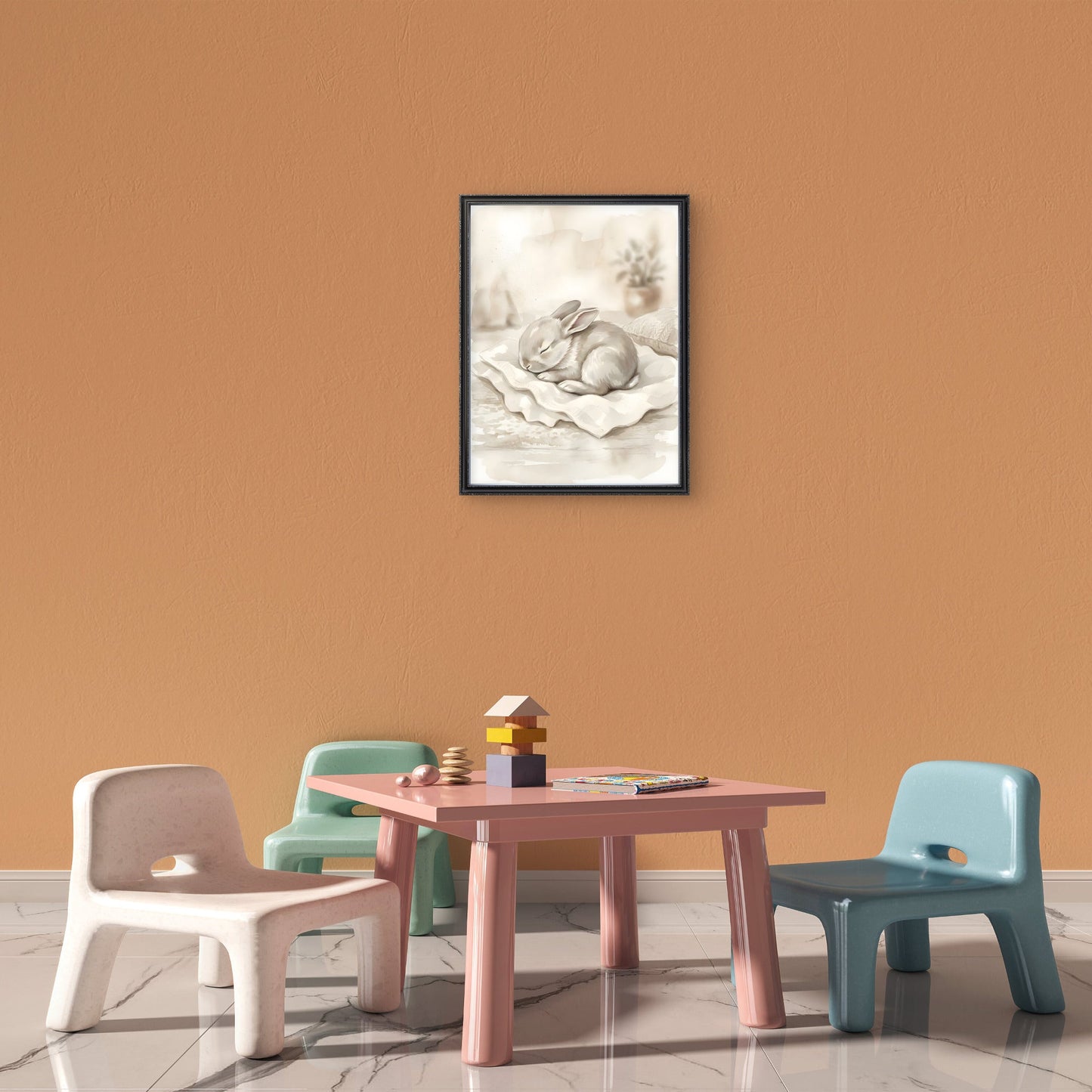 Sleeping Bunny Nursery Wall Art | Neutral Rabbit Print - Byeutifull Art