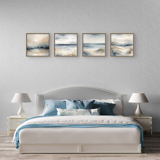 Soft Neutral Landscape Wall Art, Minimalist Nature Art, Calm Modern Decor Set of 4 - Byeutifull Art