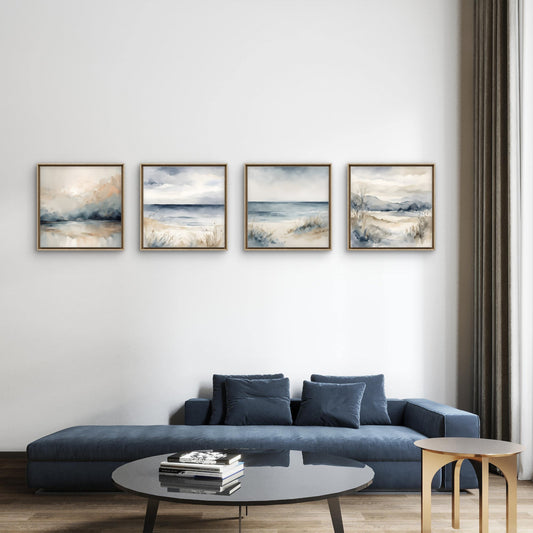 Soft Neutral Landscape Wall Art, Minimalist Nature Art, Calm Modern Decor Set of 4 - Byeutifull Art