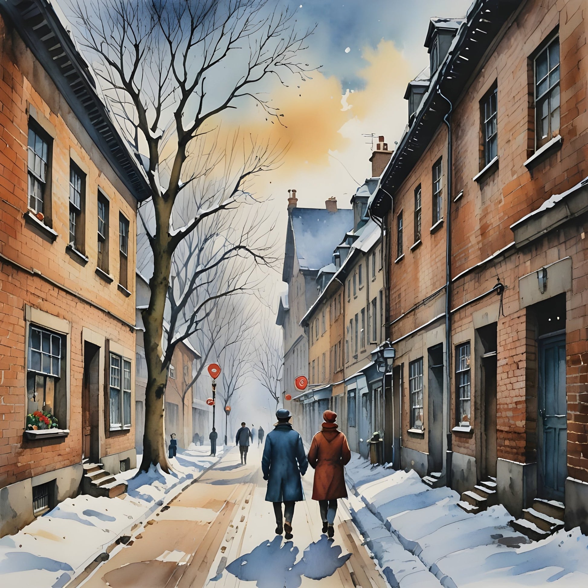 Victorian Winter Street Scene Wall Art – Vintage Snowy City Print - Byeutifull Art