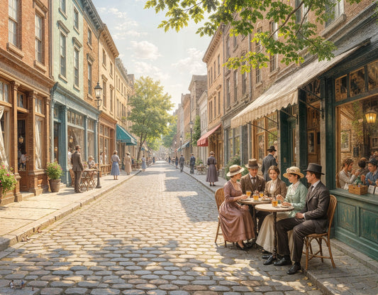Vintage Old Montreal Street Scene Wall Art Print – Summer Stroll Cityscape Decor - Byeutifull Art