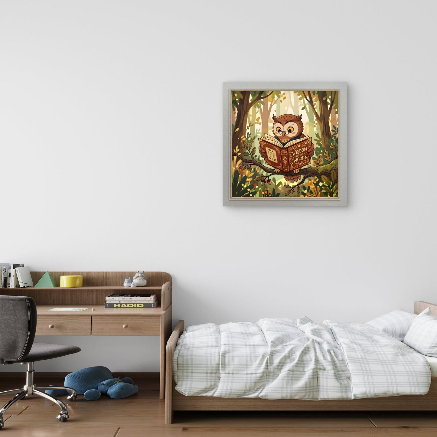 Wise Owl Wall Art | Woodland Owl Reading Illustration - Byeutifull Art