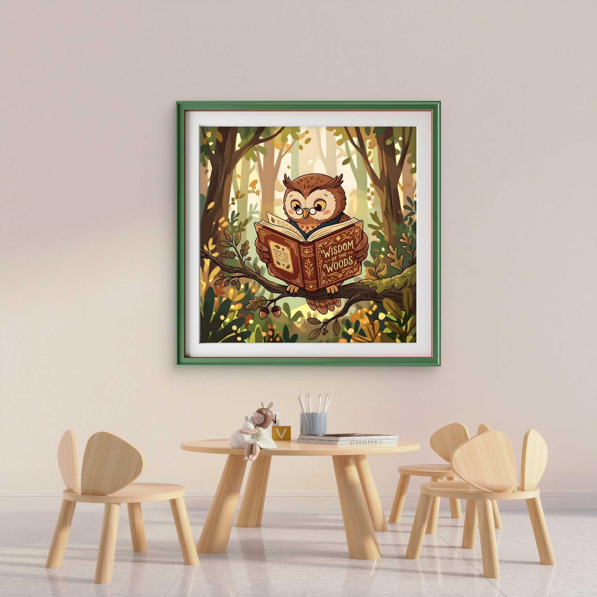 Wise Owl Wall Art | Woodland Owl Reading Illustration - Byeutifull Art
