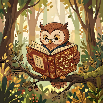 Wise Owl Wall Art | Woodland Owl Reading Illustration - Byeutifull Art